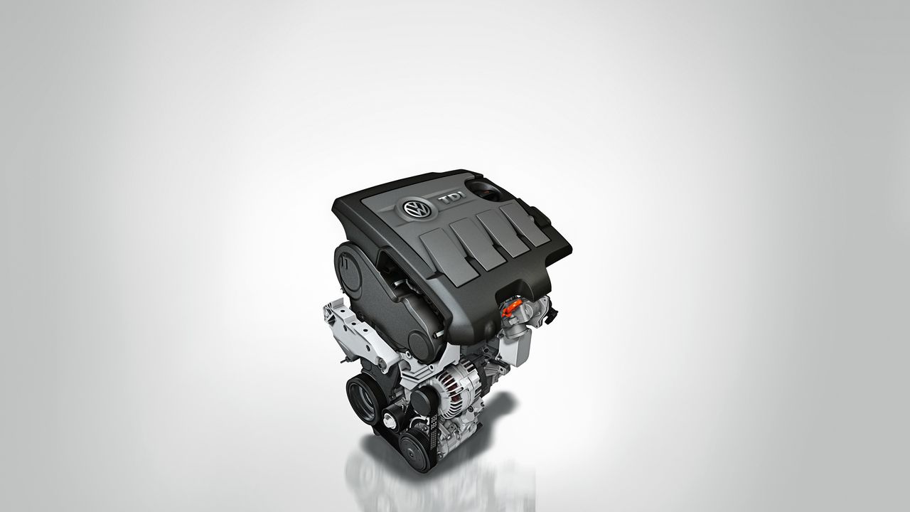 A top view etched out image of a Volkswagen TDI engine.