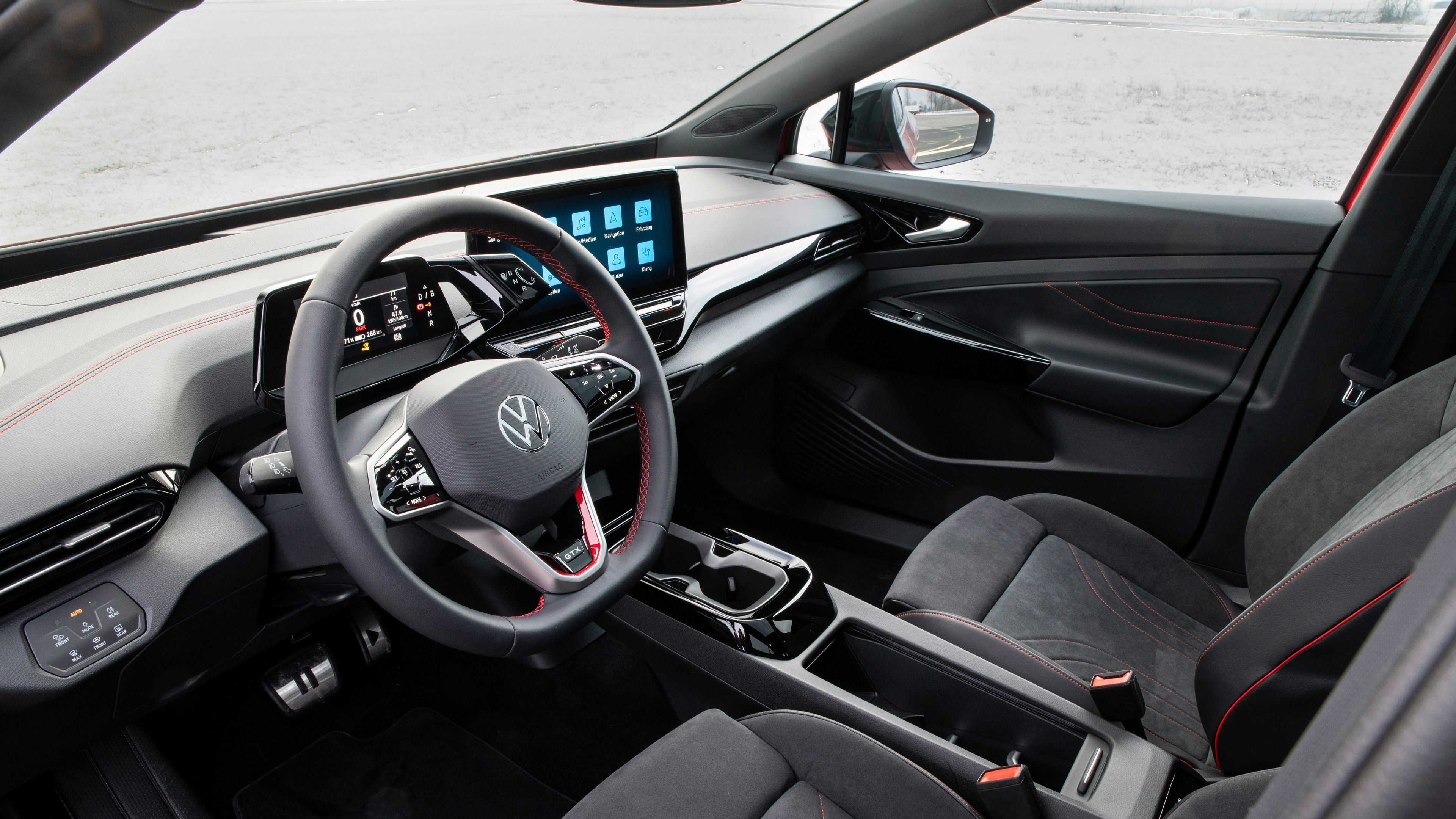 Featuring the steering wheel, premium upholstery and innovative touch screen display in the Volkswagen ID.5 GTX 