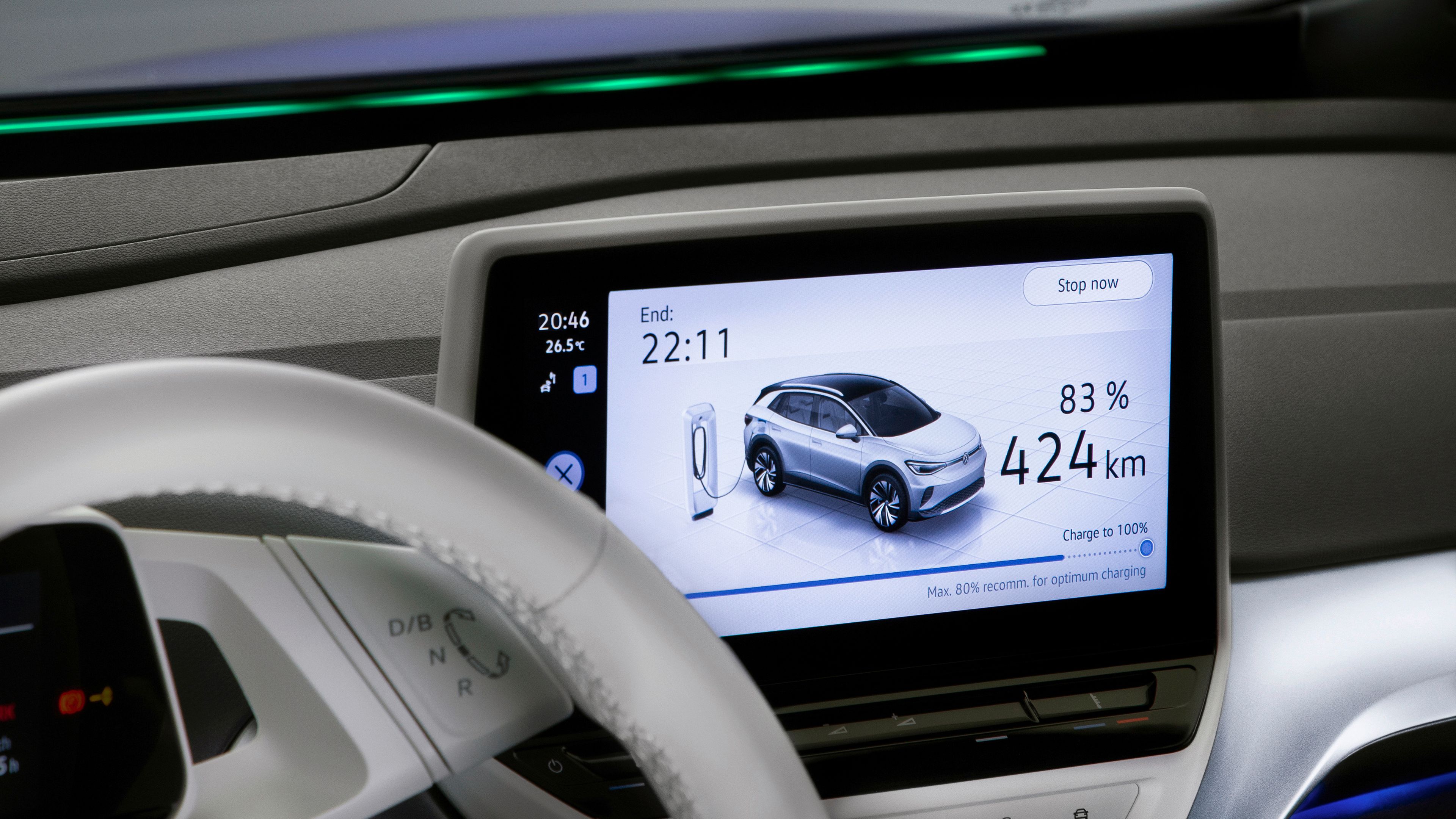 The Volkswagen ID.4 screen showing its charging progression.