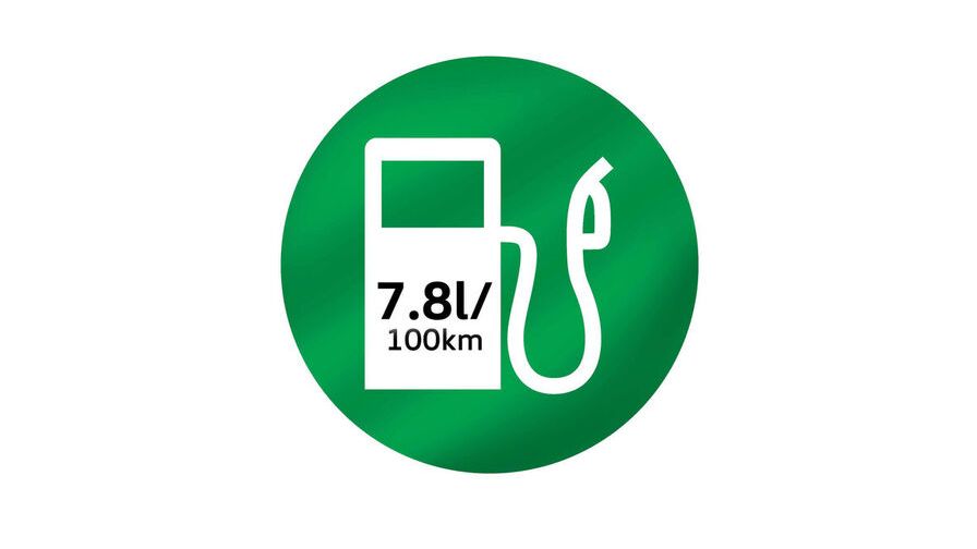 A green label and logo by stating fuel consumption of 7.01/100km 
