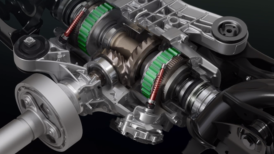 Image showcasing 4MOTION Performance Torque Vectoring: agile handling with selective rear axle torque control and up to 100% torque to outer wheel in corners