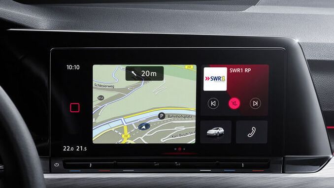 The Golf R's 10-inch touchscreen display Discover Pro infotainment system with navigation and connectivity 