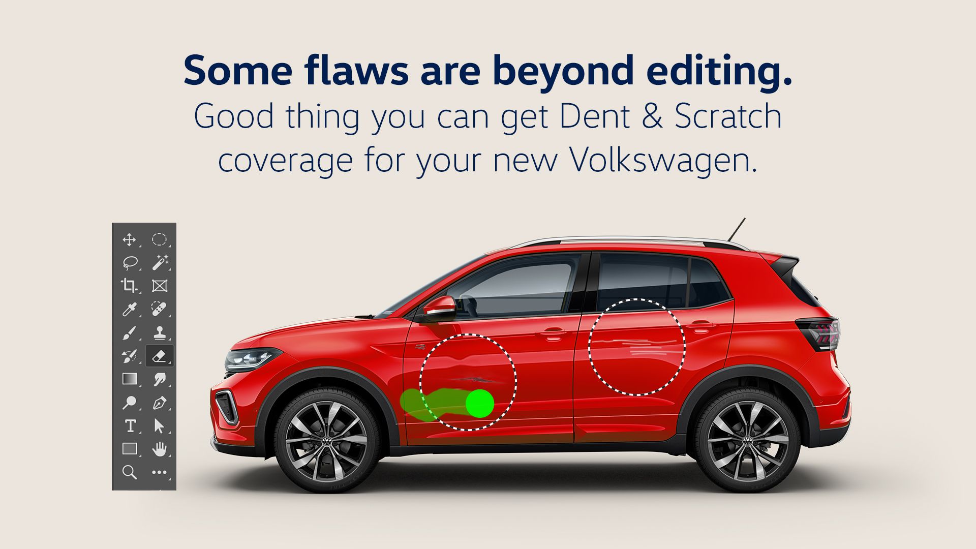 A red Volkswagen car getting its dents and scratches removed