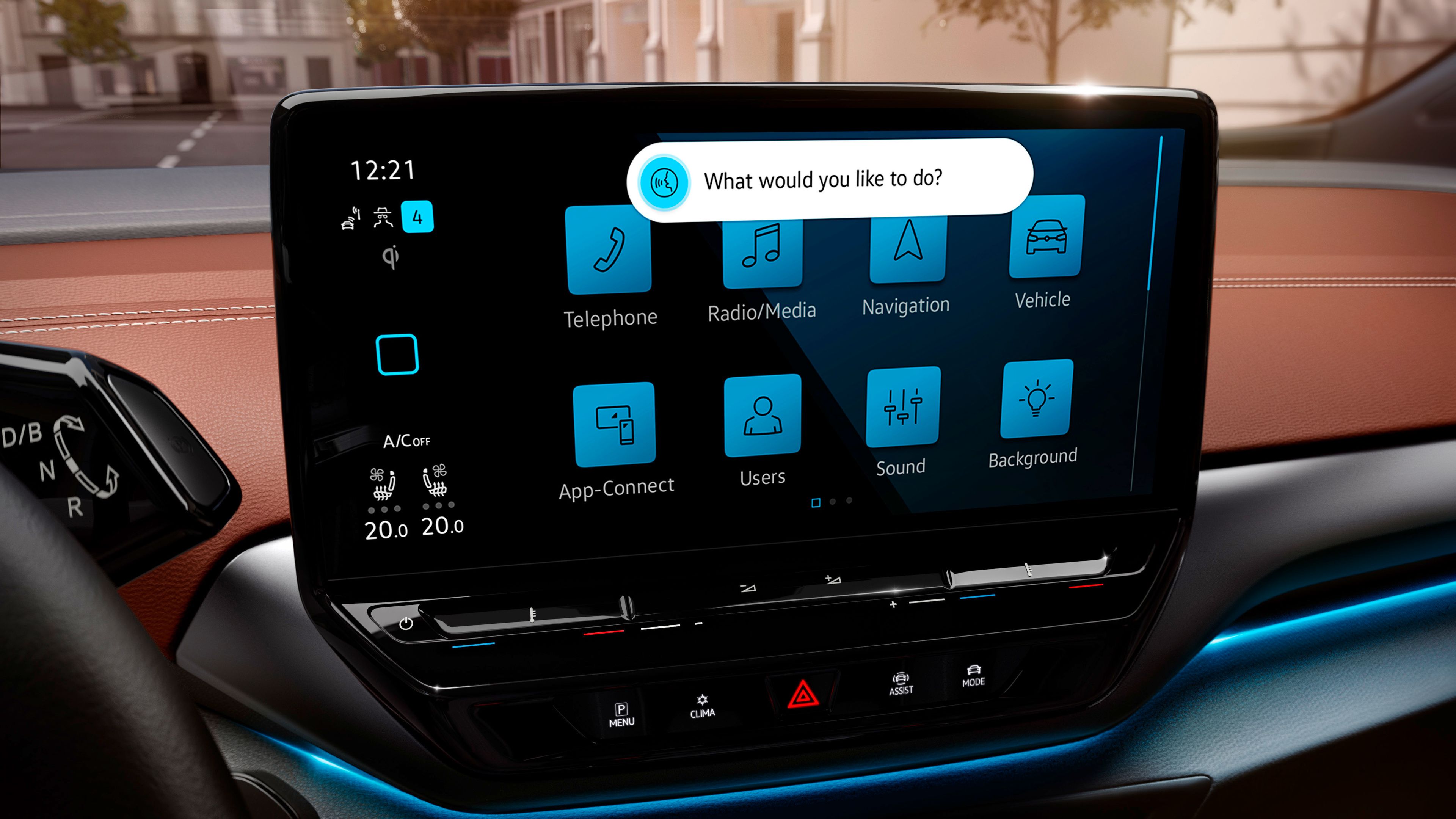 A car navigation system showing the menu of Volkswagen ID.5