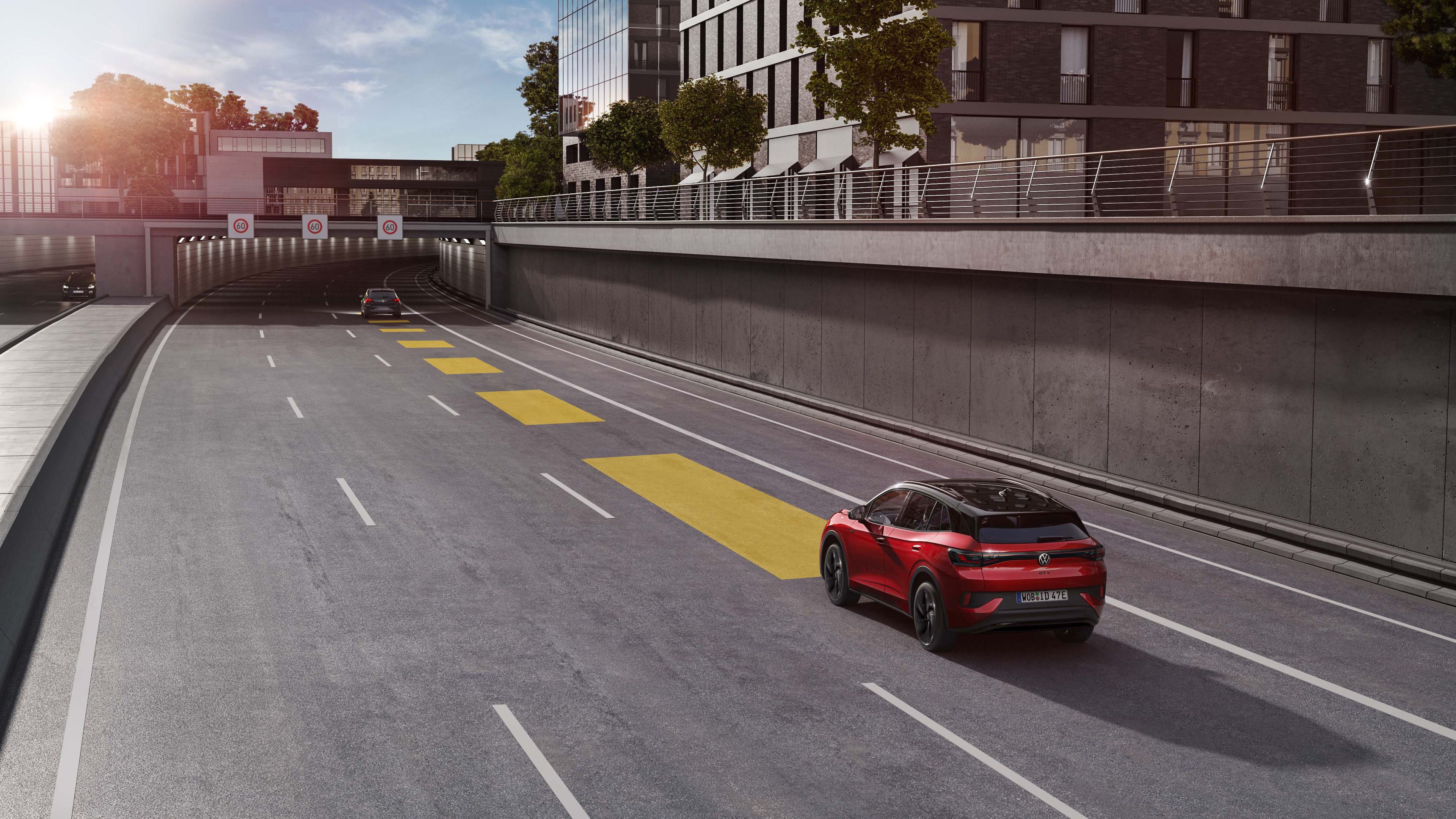 Adaptive Cruise Control (ACC) system of the Volkswagen ID.4 with steering intervention to keep your vehicle centered within the lane.