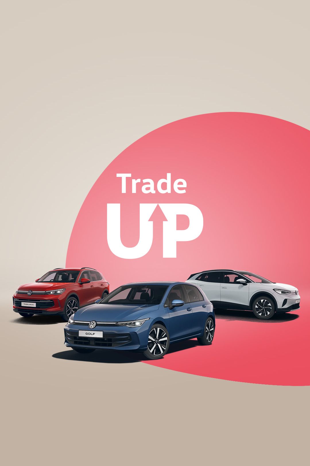 A range of Volkswagen line-up against a fun bright background