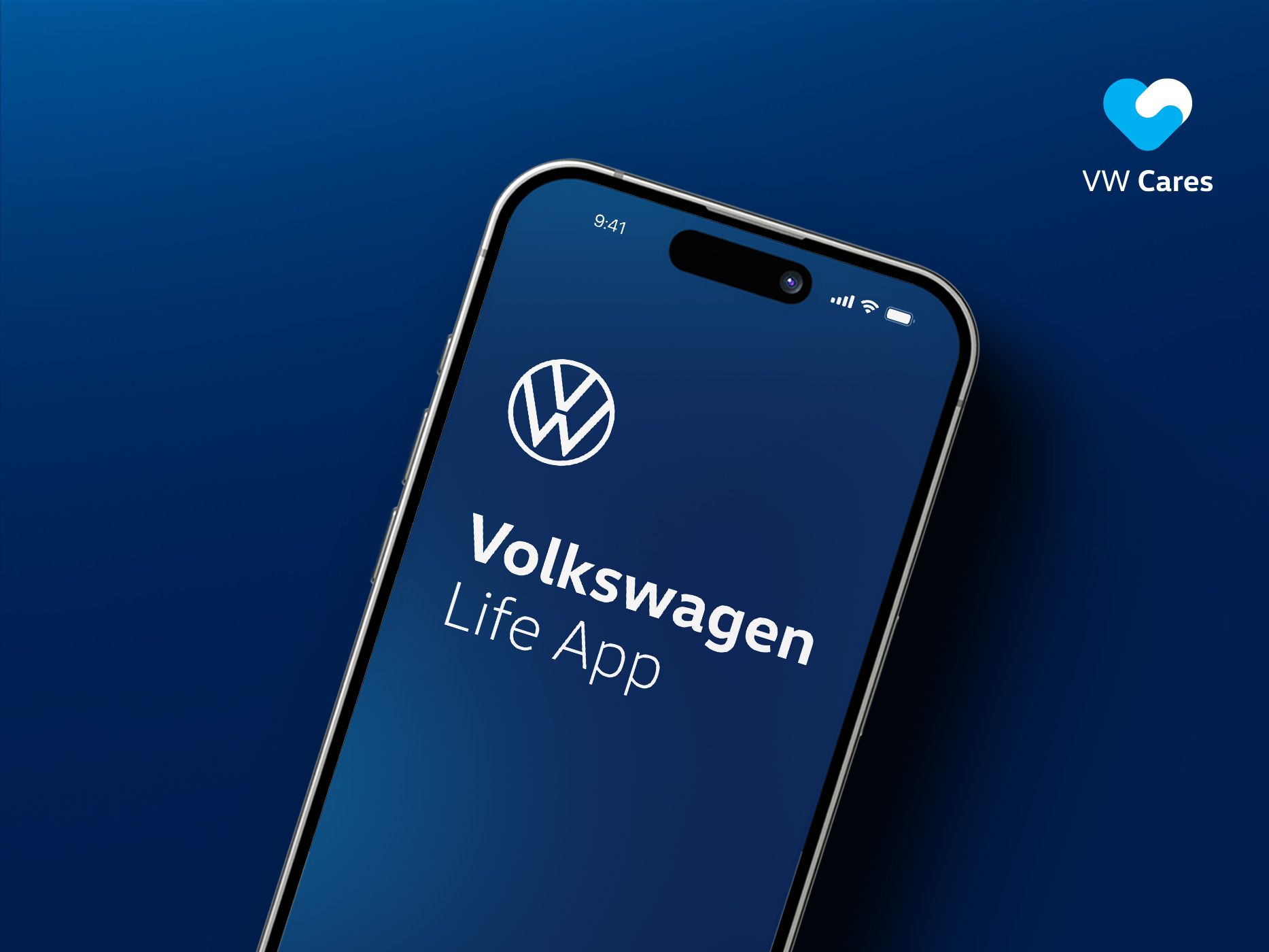 An illustration of a smartphone depicting the Volkswagen Life App loading screen.