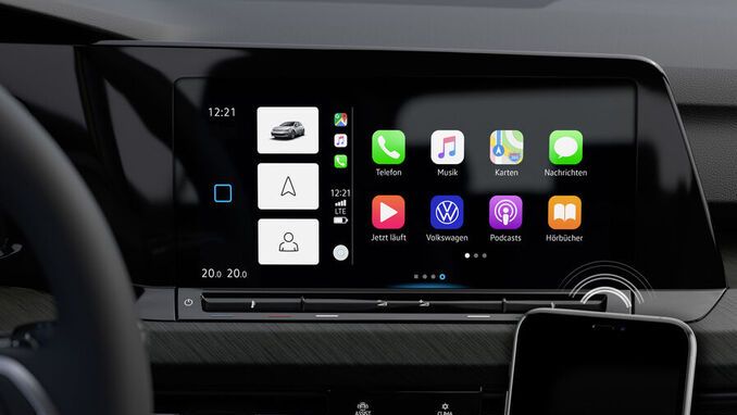 The Golf R's infotainment system featuring the wireless app connect which enables users to connect to Apple CarPlay and Android Auto wirelessly
