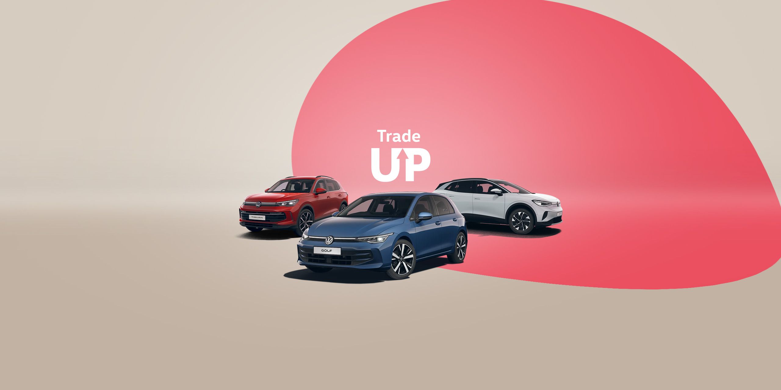 A range of Volkswagen line-up against a fun bright background
