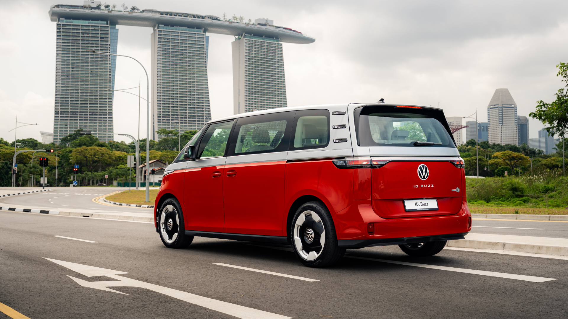 Cherry red ID. Buzz SG60 edition driving by the marina bay sands