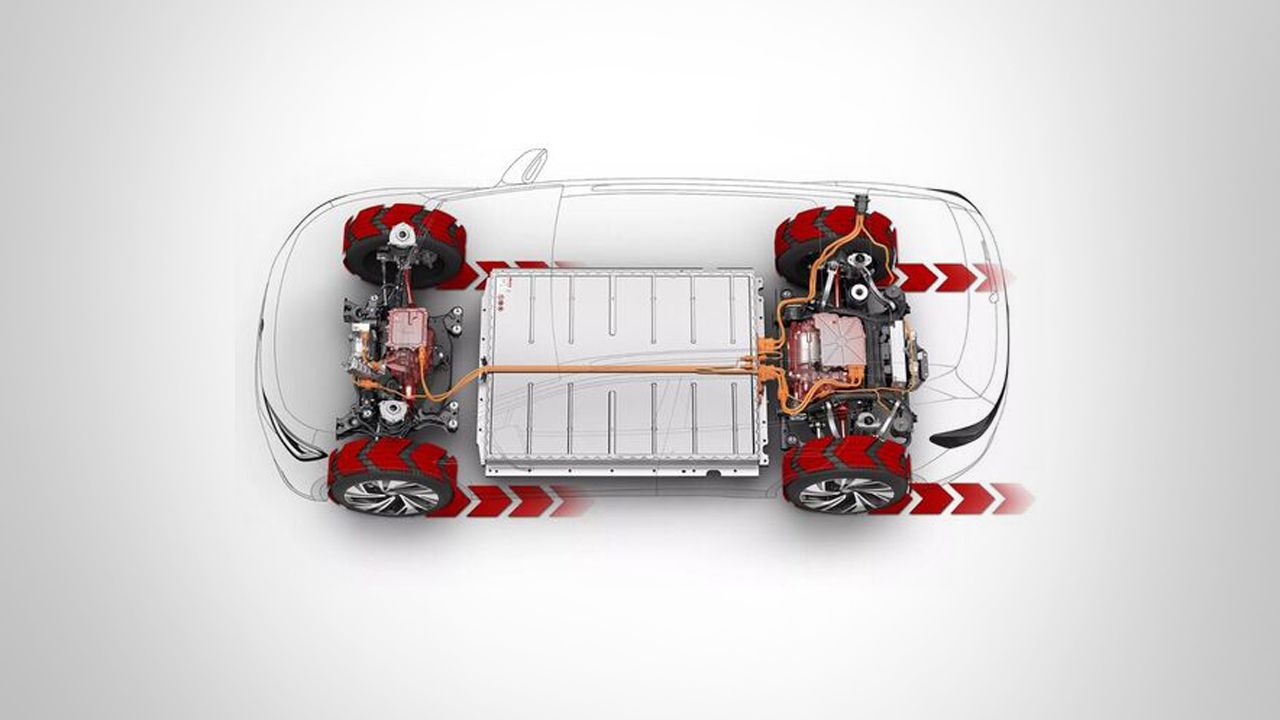 The dual motors of the ID.4 GTX working concurrently to create maximum torque.