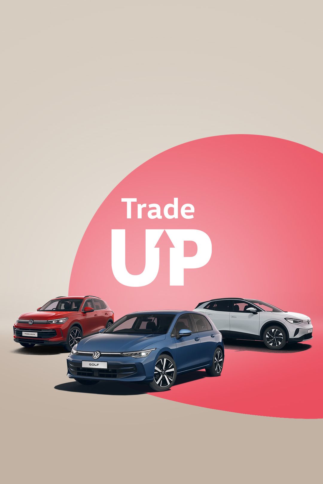 A range of Volkswagen line-up against a fun bright background