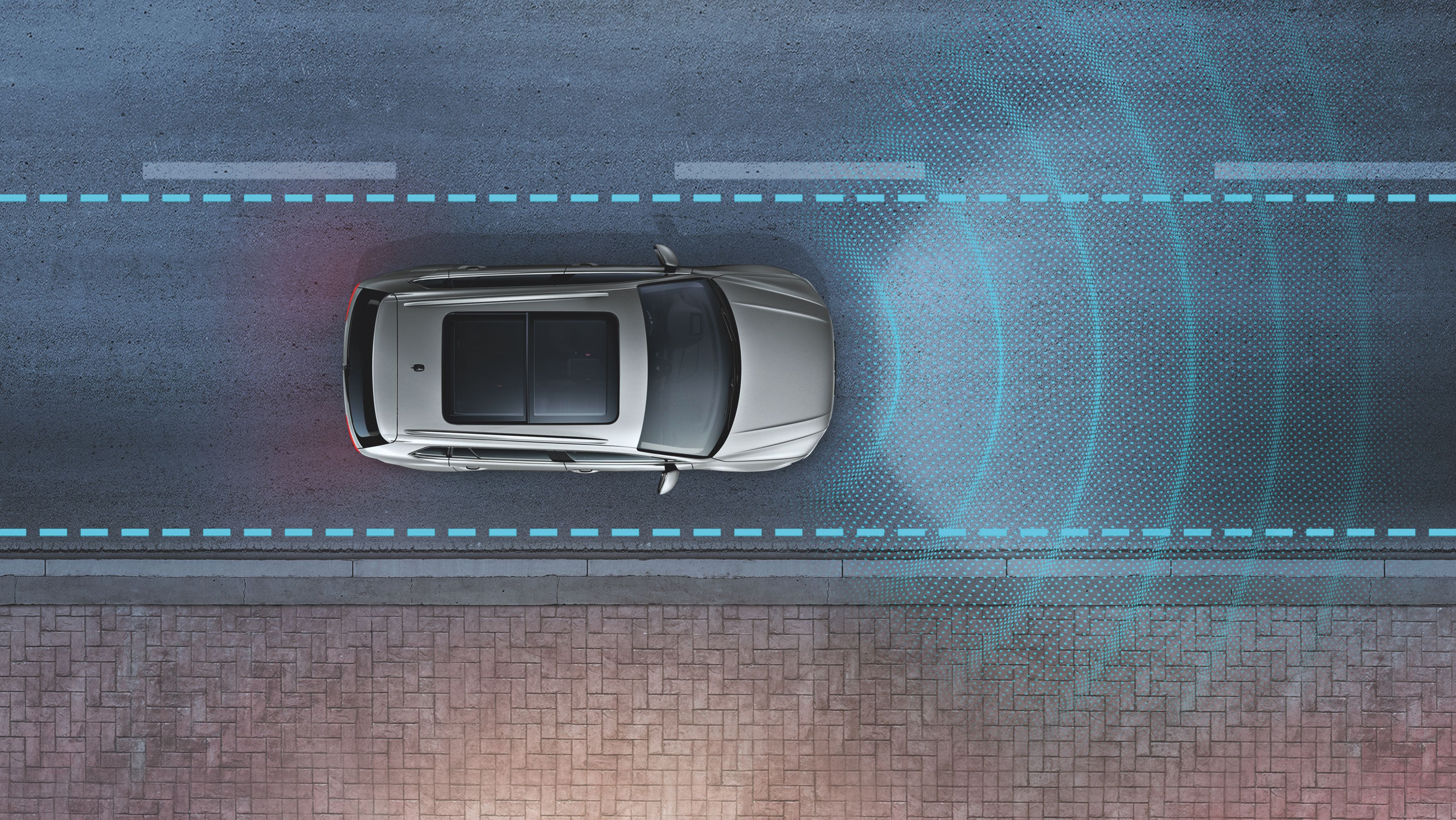 An image illustrating the sensors being activated surrounding a Volkswagen vehicle.