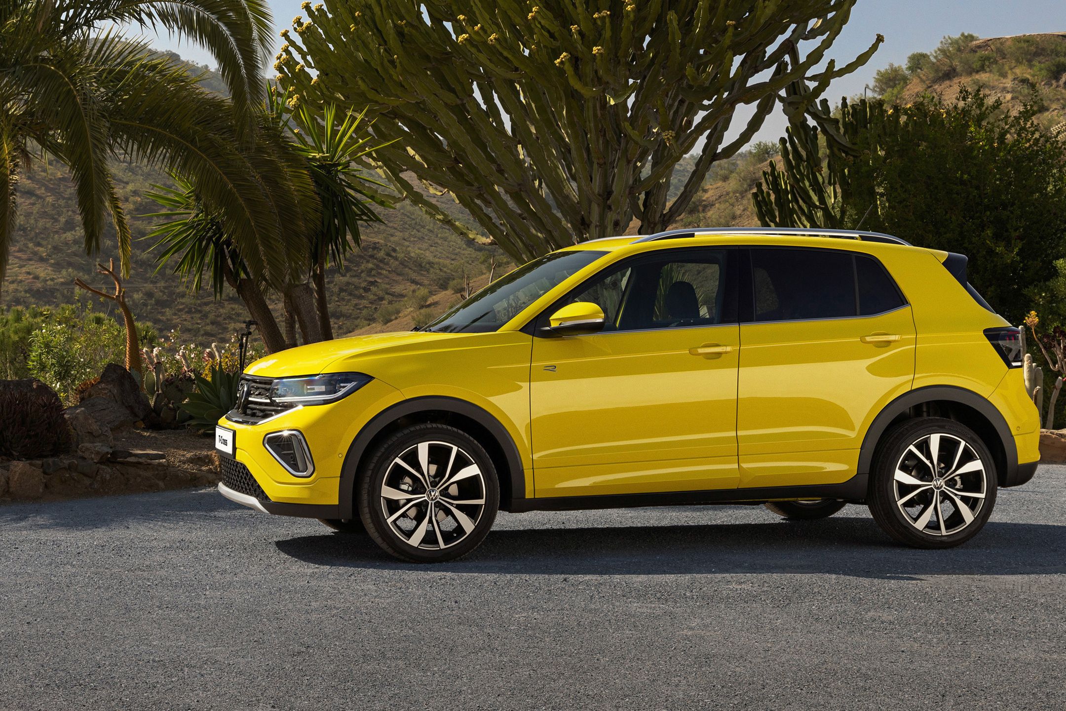 The new T-Cross A grape-yellow new t-cross parked