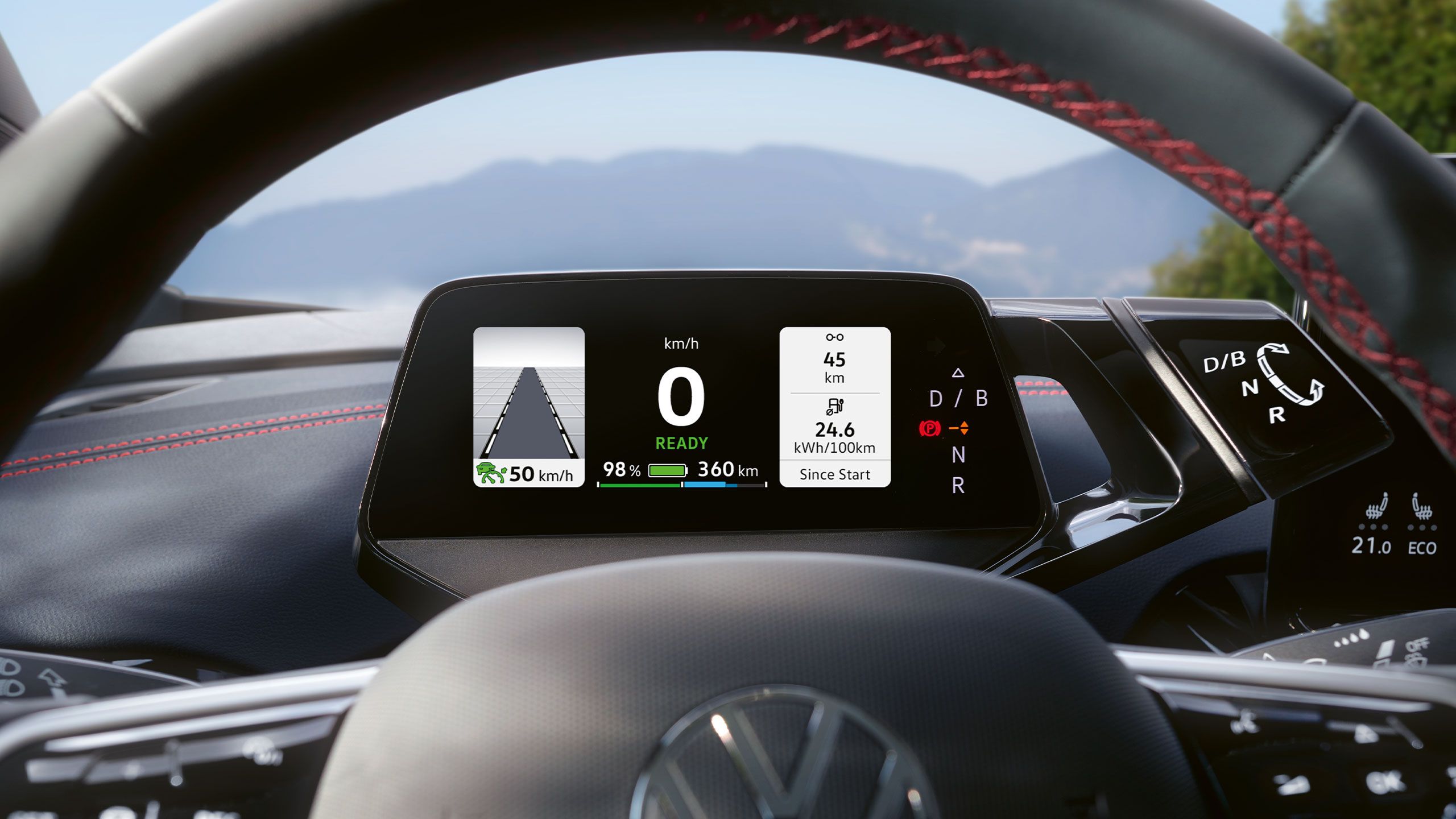 A close up and detailed view of the dash panel display of ID.5 GTX 