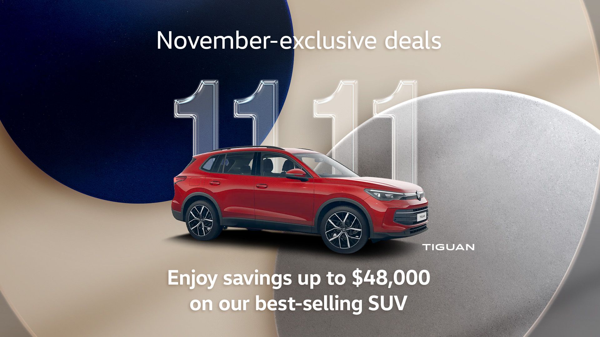 A red Tiguan displayed against an abstract background