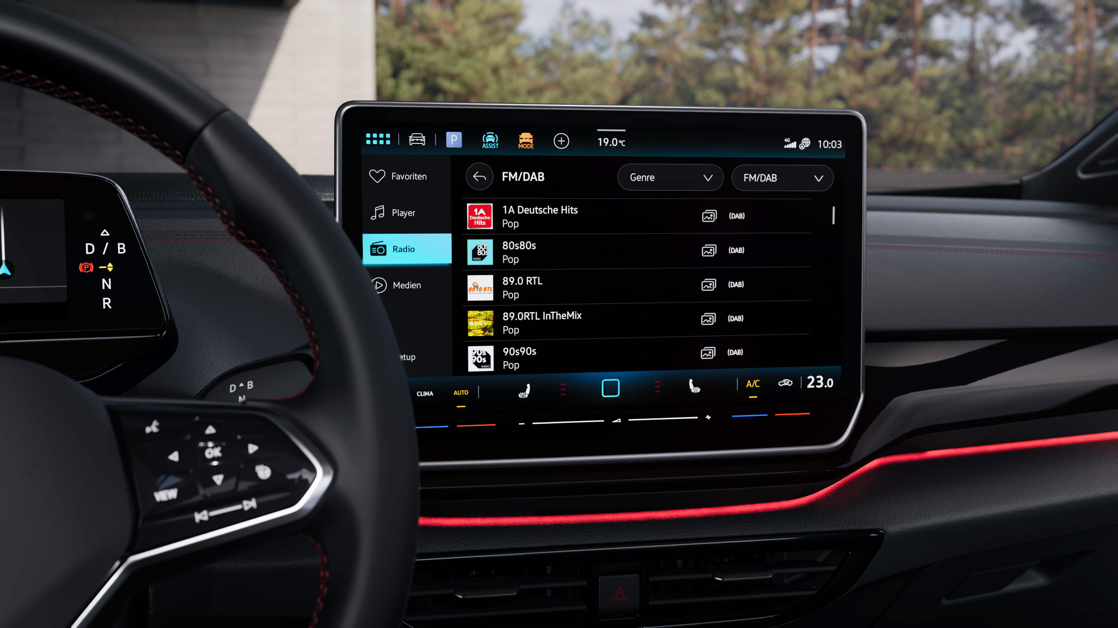 A close up and detailed view of the touch screen display of ID.5 GTX 